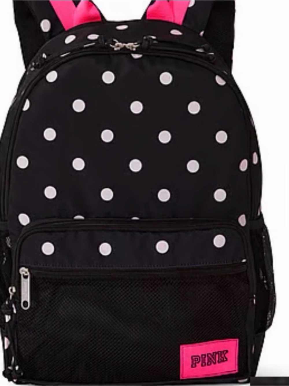 PINK Victoria's Secret Black Polka Dot Backpack with Pink Trim